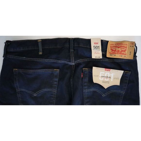 Levi's 501 Men's Sz 42x32 Dark Wash Stretch Slim Fit Straight Jeans $70 - Picture 4 of 7